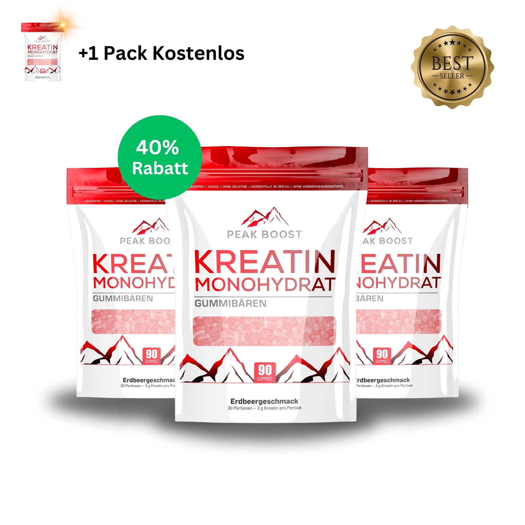 3 x Kreatin Monohydrat Erdbeere + 1 Gratis