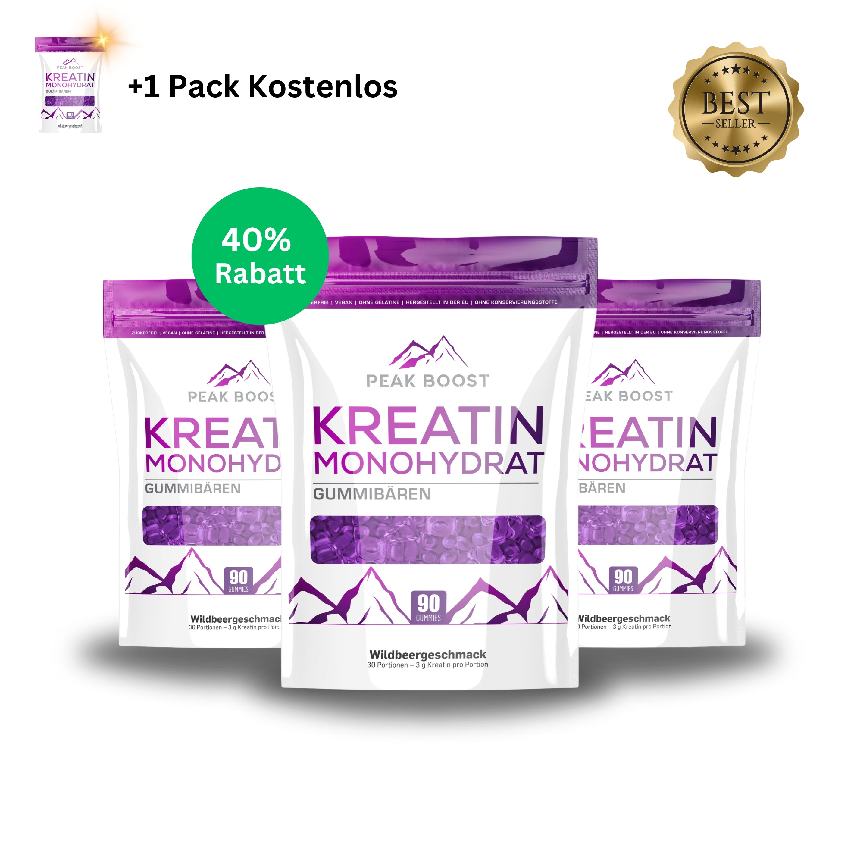 3 x Kreatin Monohydrat Waldbeere + 1 Gratis