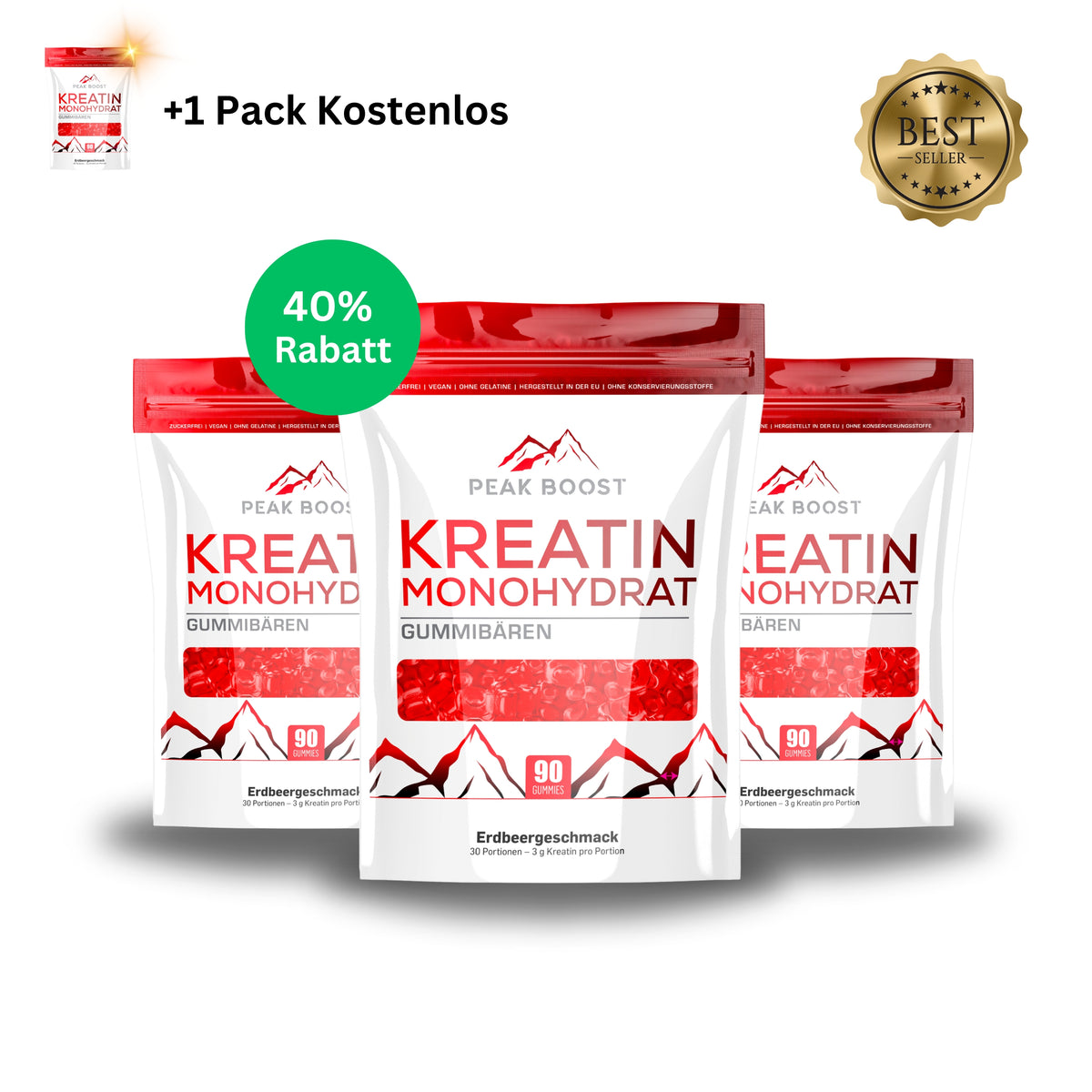 3 x Kreatin Monohydrat Erdbeere + 1 Gratis
